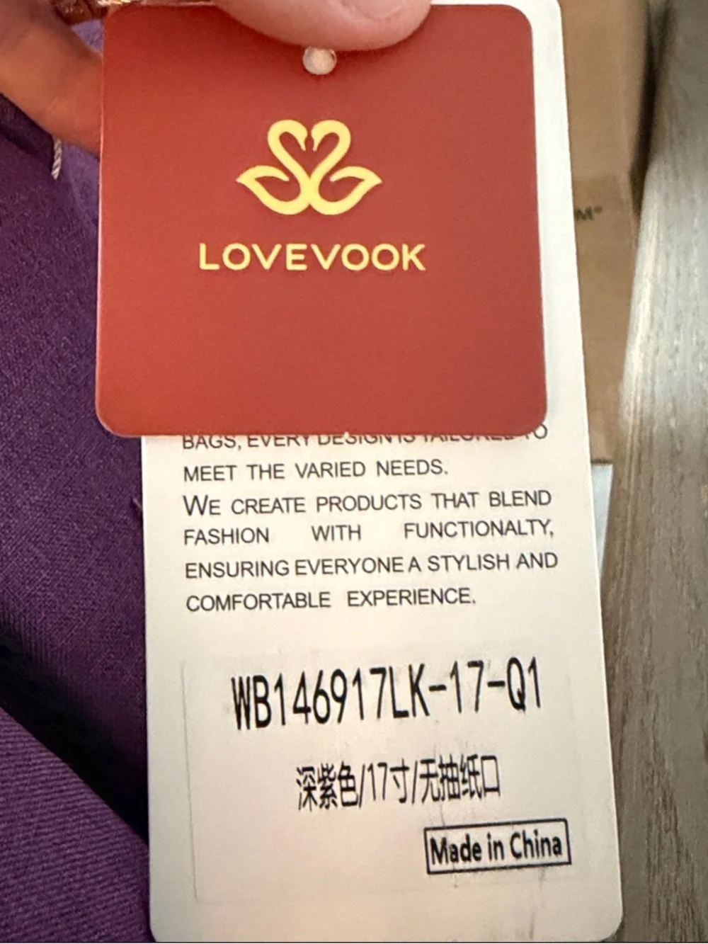 Lovecook Purple Women's Convertible Backpack Tote